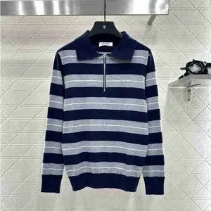 Miu Miu Women's Zip Up Sweater - Navy and Gray Stripes